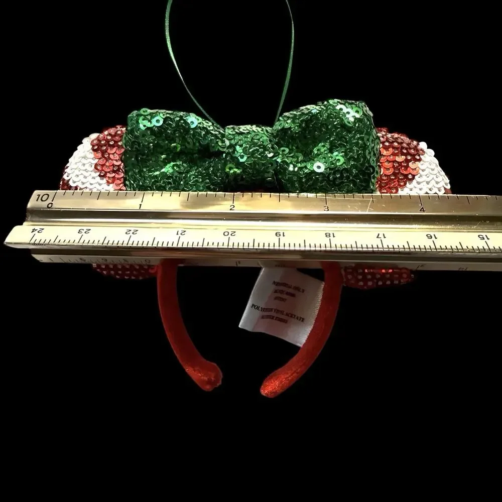 Disney Parks Minnie Mouse Peppermint Sequined Ears Headband Christmas Ornament